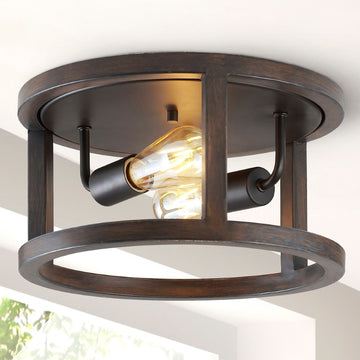 Atelier 12.75" Iron Rustic Industrial LED Flush Mount - JONATHAN Y